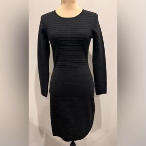 Neiman Marcus Black Long-Sleeve Bandage Bodycon Dress w full-length back zipper